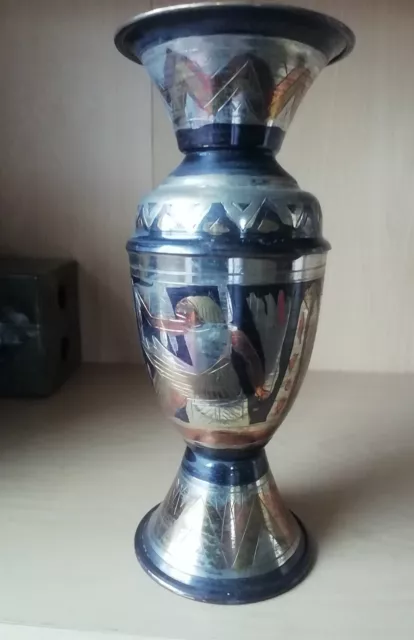 Vintage Egyptian Style Metal Patterned Vase Pot Decorative Ornament