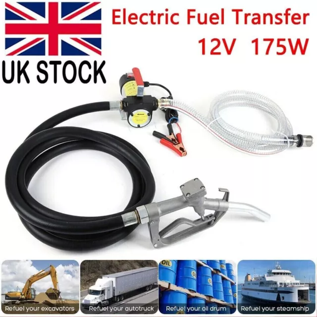 12V 175W Diesel Kraftstofftransferpumpe Ölspender mit Düsenschlauch selbstansaugend UK