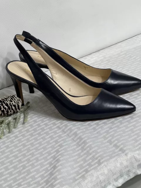 Nine West Thayle Blue Leather Slingback Pump Heel Career Shoes Size  8.5M