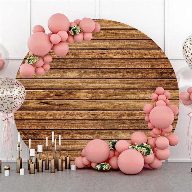 Simple Circle Brown Wooden Backdrop For Birthday Party
