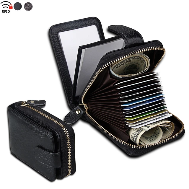 Men Women Wallet Genuine Leather RFID Zipper Around Credit Cards Holder Purse