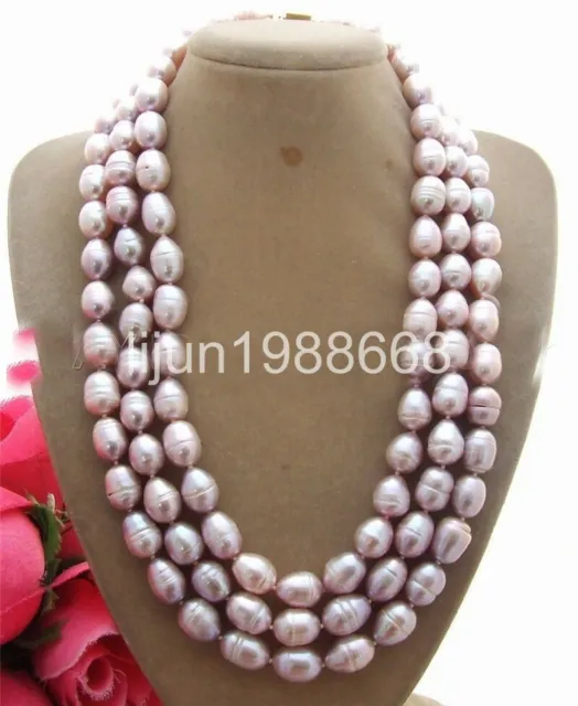 Natural 50" 11-12MM Purple freshwater Cultured  Pearl Necklace 925S