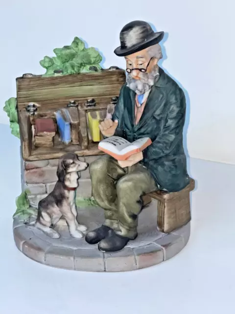 Vintage Lefton China Japan Old Man Bookseller Dog Bench Hand Painted #2432