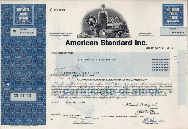 American Standard Inc., Delaware, 1979  (50 Shares)