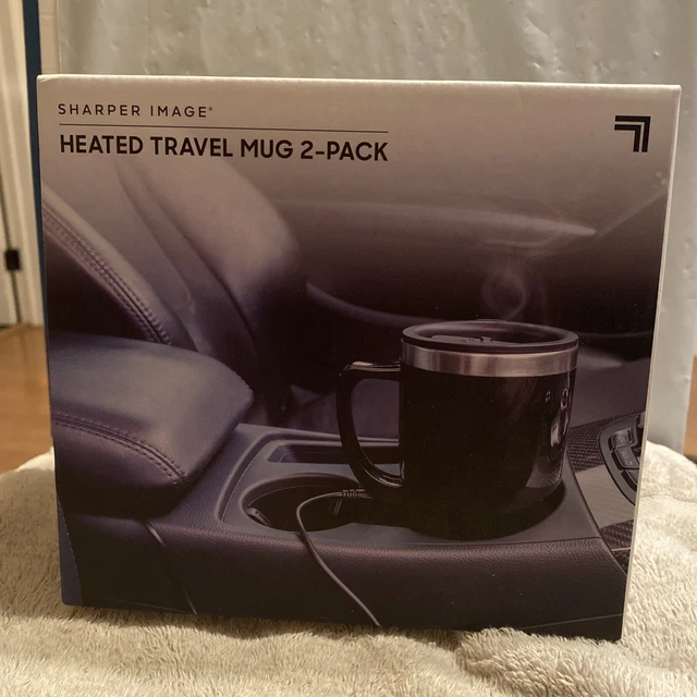 New In Box Sharper Image Heated Trael Mug 2-Pack Brand New Sealed B20