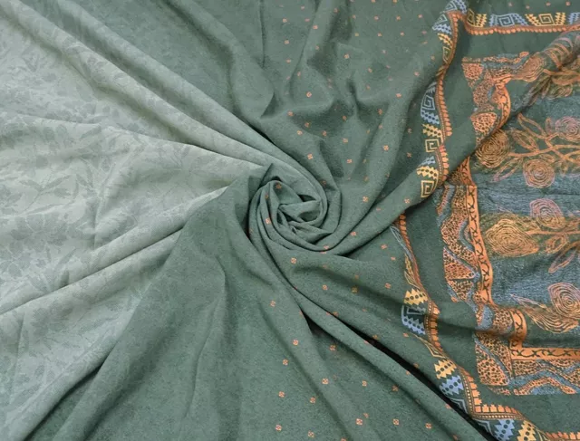 Jahrgang Grünes Saree Blumen Textilkleid Georgette Verwendeter Sari SI22511