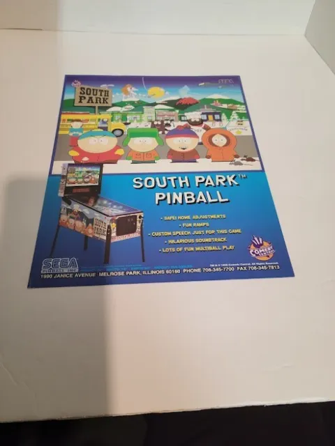 Flyer  SEGA,SOUTH PARK PINBALL 1999  ARCADE  advertisement original see pic