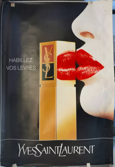 YVES SAINT LAURENT - Affiche originale "Habillez vos Lèvres" 90's 120x176 cm