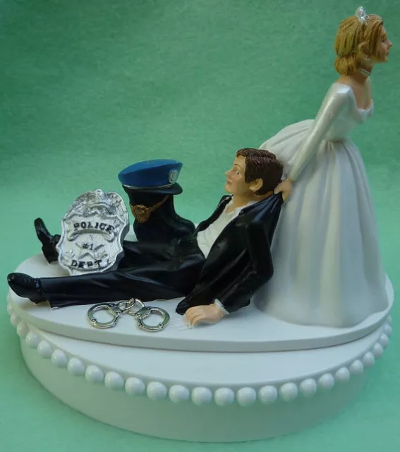 Policeman Wedding cake topper Groom top Bride Cop Police heart or moon