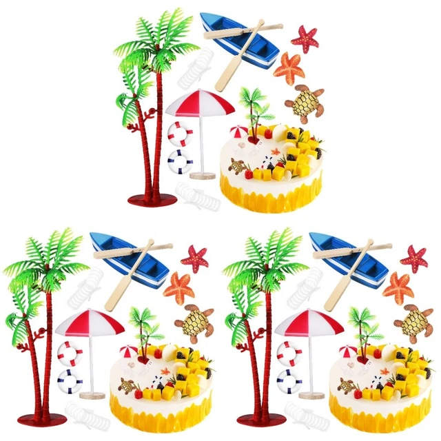 30 pz decorazioni torta spiaggia a tema oceano palma barca ombrellone sedia micro