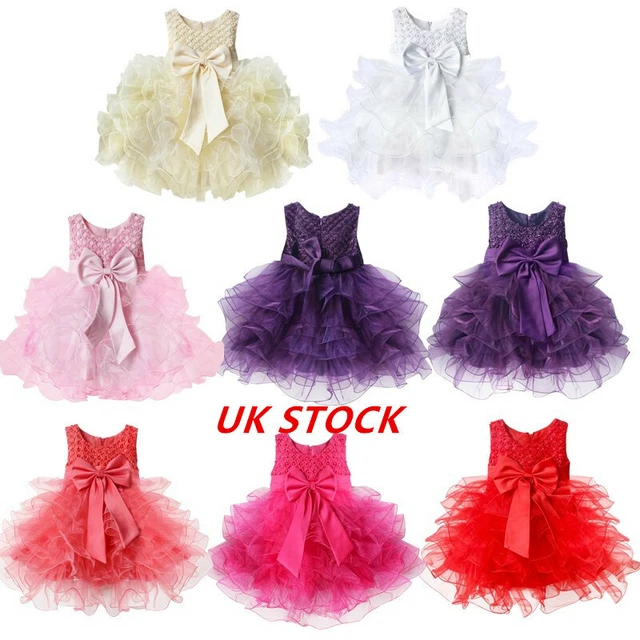 UK Newborn Baby Girls Flower Tutu Dress Princess Birthday Party Wedding Pageant