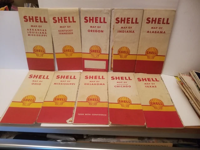 LOT Vintage 50s SHELL ROAD MAP Alabama Michigan Indiana Georgia 10pcs
