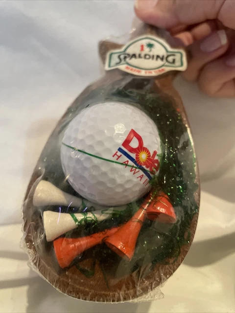 Hawaii Spalding Dole Souvenir Golf Set- 5 Tees & Wood Pineapple Tray vintage New