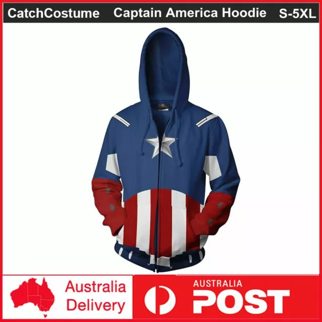 Avengers Captain America Hoodie Zipper Sweatshirt Pullover Casual Jacket Coat