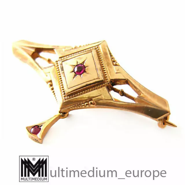 Jugendstil Brosche Gold Double rote Steine art nouveau brooch