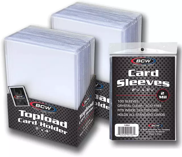 Trading Card Sleeves Hard Plastic Clear Case Holder 100 Baseball Cards Topload!!