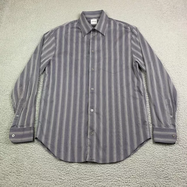 Armani Collezioni Shirt Men's Medium Button-Up Dress Blue Gray Striped Stretch