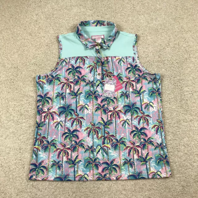Stella Parker Sleeveless Golf Polo Shirt Womens Large New Palm Tree Print