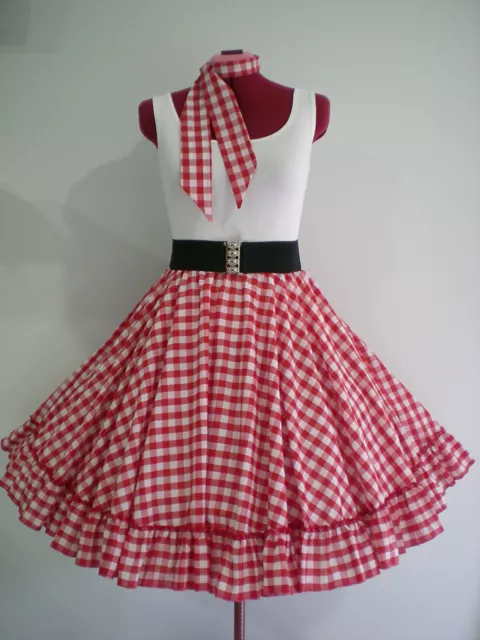 Country & Western/ Square Dance/ Rock N Roll/Rockabilly Skirt/Scarf M-L Red/Wte