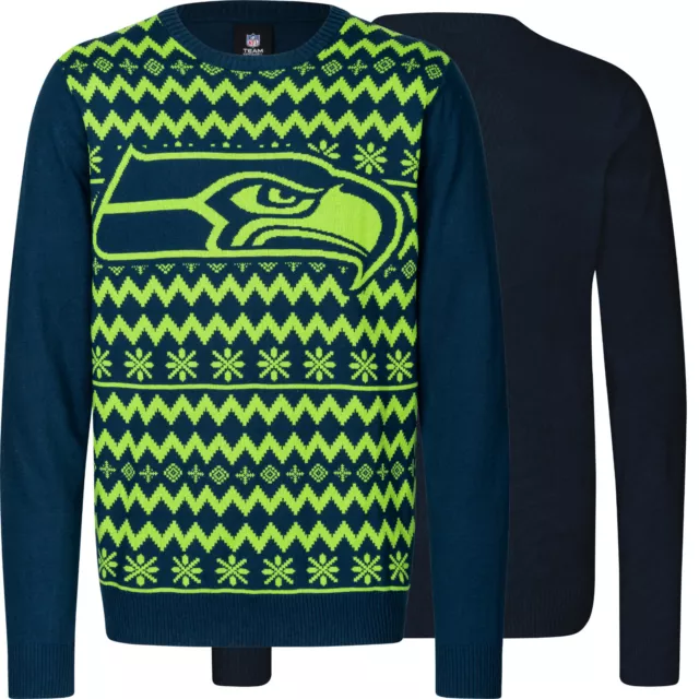 NFL Ugly Sweater Seattle Seahawks Pullover Christmas Big Logo 2-Color Xmas