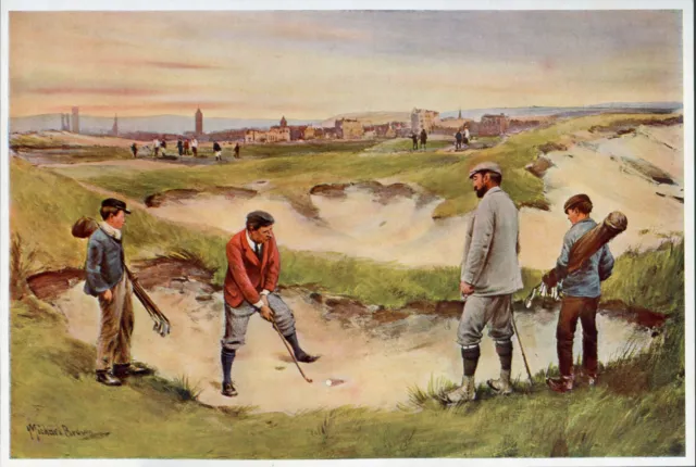 Antique GOLF PRINT "In The Sand" by Michael Brown 1902 Sporting Pictures Cassell