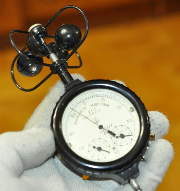 ☭ VINTAGE Soviet Cup Manual Anemometer USSR Air speed wind gauge -Tested