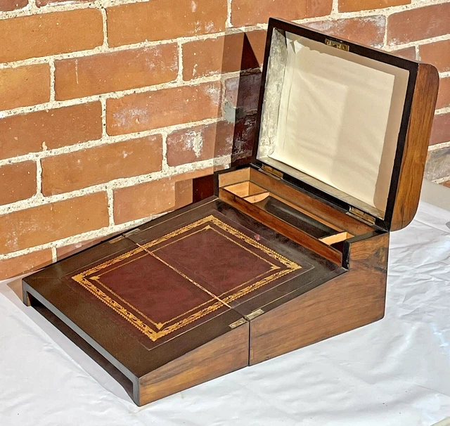 Antique English Traveling Campaign Field Desk Walnut Brass Portable Document Box
