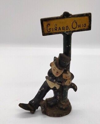 Vintage- Antique Cast Iron Figurine of Drunken Gentleman Holding a Lamp Post