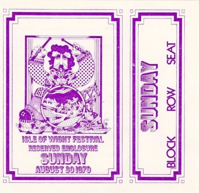 Jimi Hendrix Experience 1970 Isle Of Wight Festival Sunday Unused Ticket Nm 2 Mt