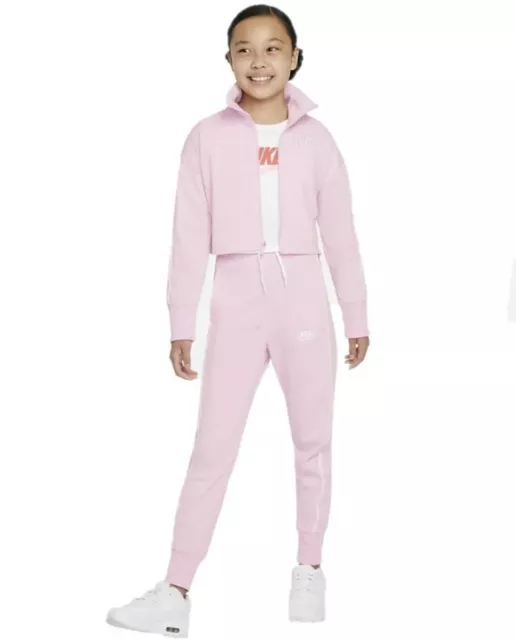 Nike Youth Girls Sportswear High-Waisted Tracksuit In Pink Foam/White  Lrg 14/16