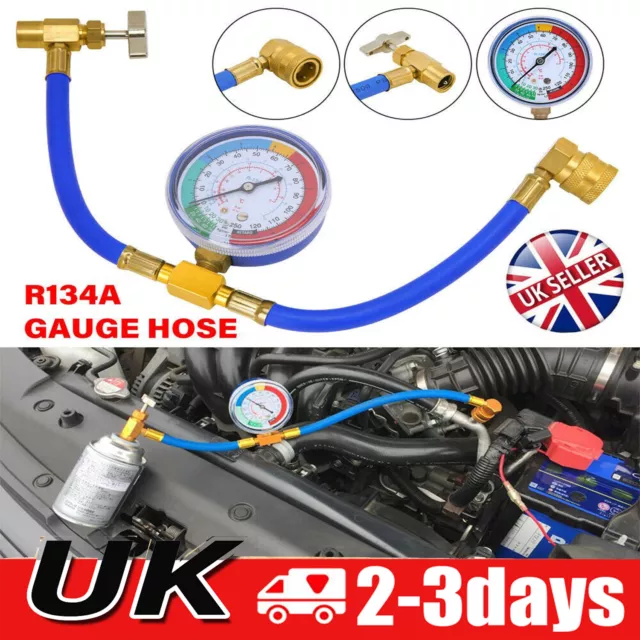 R134A Car Air Conditioning Refrigerant Recharge Measuring Kit Hose Gauge UK New