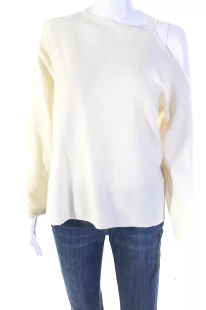 Michelle Mason Women's Wool Long Sleeve Cold Shoulder Sweater Cream Size S