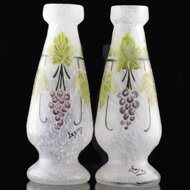 French Art Deco Signed Glass Vases Pair2 By Francois-Theodore Legras Acid Etched