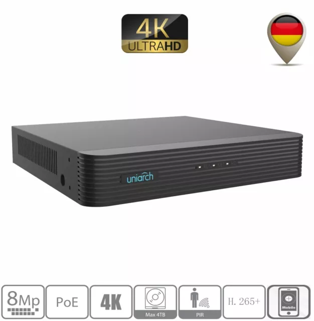 Uniarch NVR 4-Kanal POE Aufzeichnungsgerät Rekorder 4K UHD bis 8MP Kamera Onvif