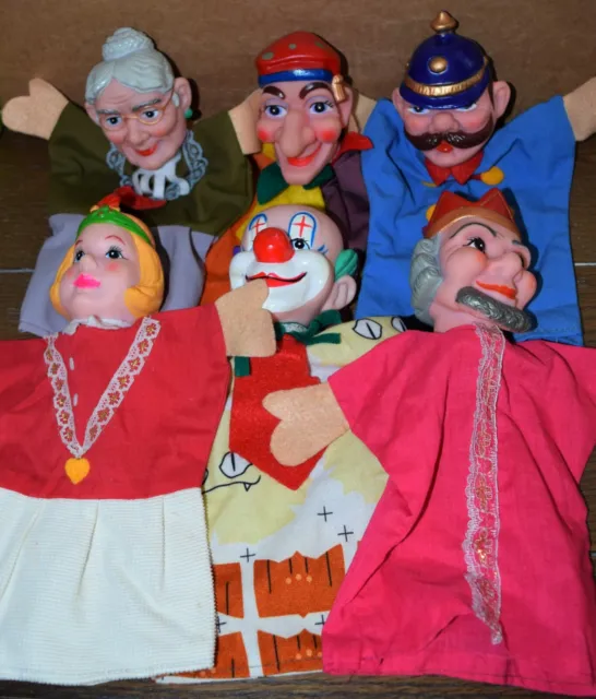 Vintage Hand Puppets King Queen Jester Clown Granny Cop Mr Rogers Neighborhood