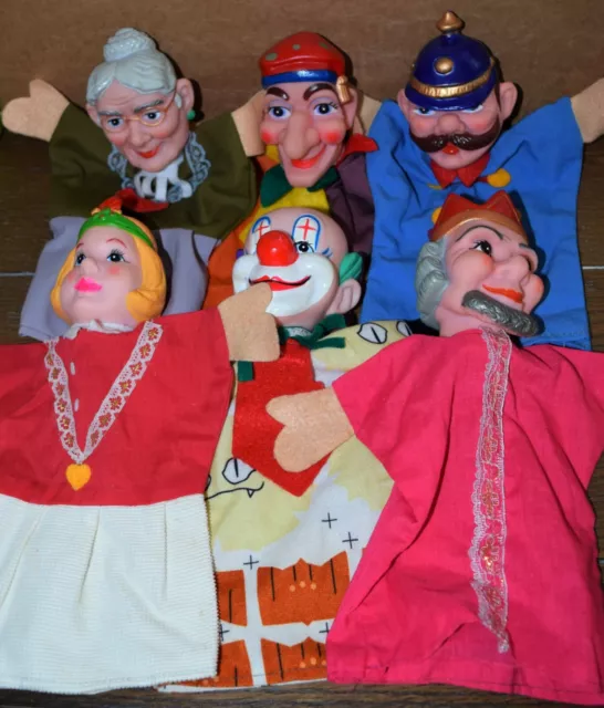 Vintage Hand Puppets King Queen Jester Clown Granny Cop Mr Rogers Neighborhood