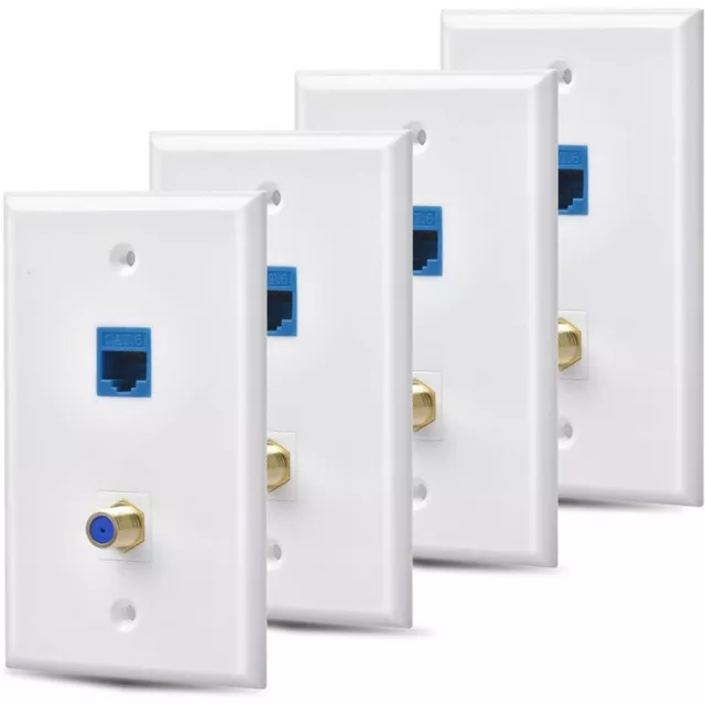 Ethernet Coax Wall Plate Outlet with 1 Cat6 Port and 1 Gold-Platedrm