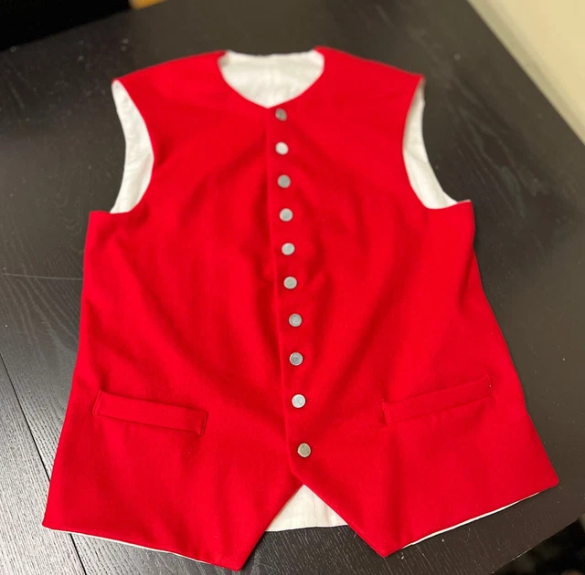 18th Century Waistcoat - 54" chest RED Wool, Revolutionary War Colonial, NEW