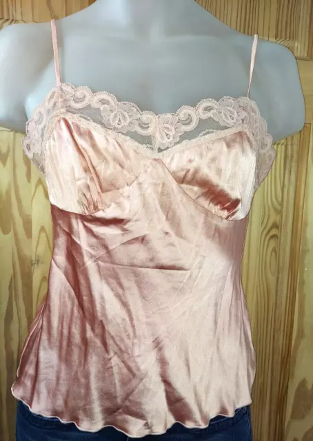 Trina Turk Silk Peach Cami with Lace Trim Camisole Adjustable Trim Size Small