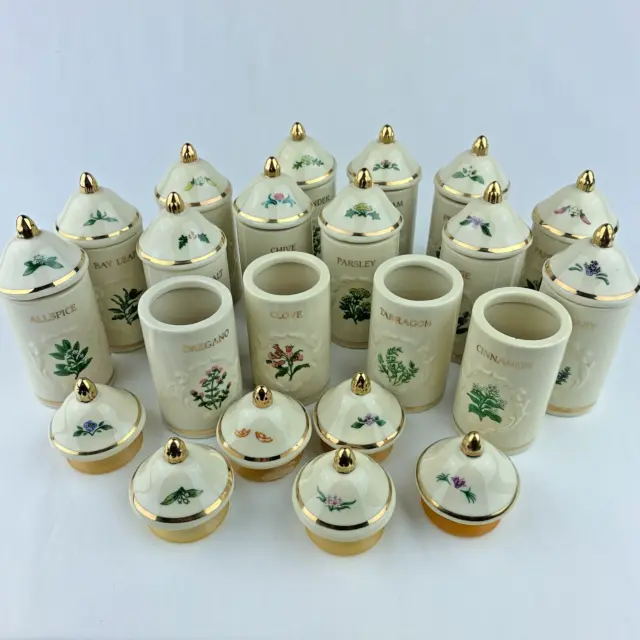 Vintage Lenox Spice Garden Assorted Porcelain Spice Jars, Lids & Jar w/Lid Sets