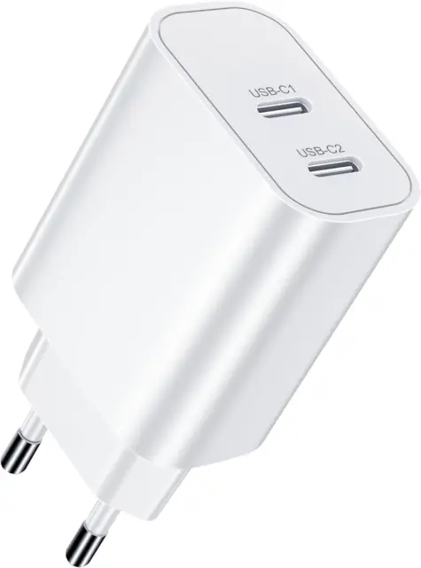 Chargeur USB C, 2-Ports 20W Chargeur Rapide USB C, USB-C Prise Type C Adaptateur
