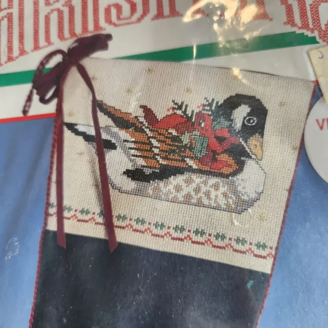 Bucilla Counted Cross Stitch Stocking Kit 82510 Christmas Goose Velveteen Sealed 2