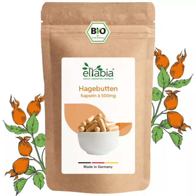 Bio Hagebutten Kapseln | Hochdosiert 3000mg Tagesdosis | Premium Rohkost Vegan