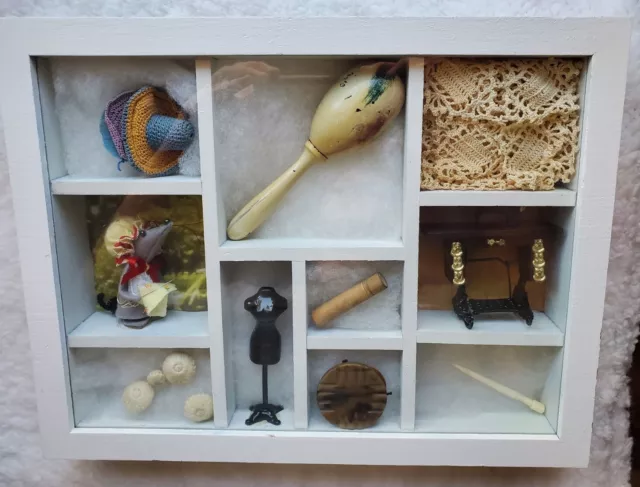 Sewing Shadowbox With Antique & Vintage Items