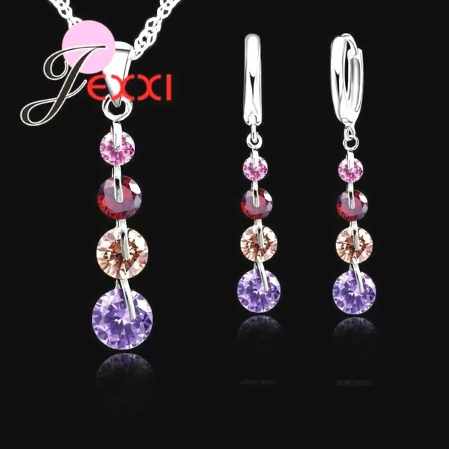 925 Sterling Silver Cubic Zirconica Crystal Pendant Necklace & Earring Set  *UK*