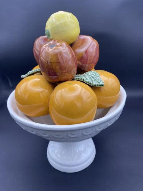 Coupe fruits et légumes en trompe l'oeil en céramique fin 19e