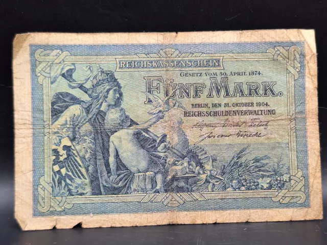 Geldschein Geldbanknote Reichskassenschein Fünf mark 31. Oktober 1904