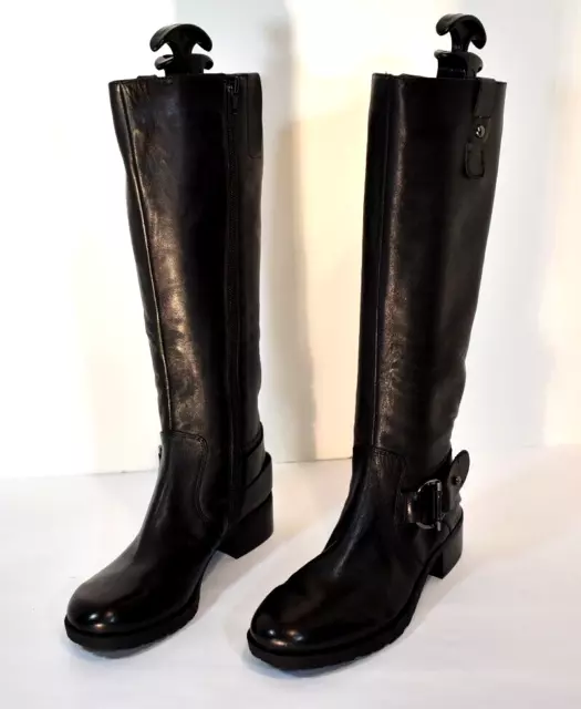 Women's Nine West Wasee Black Leather Knee High Zip Riding Boots SZ 5.5 M  NWD