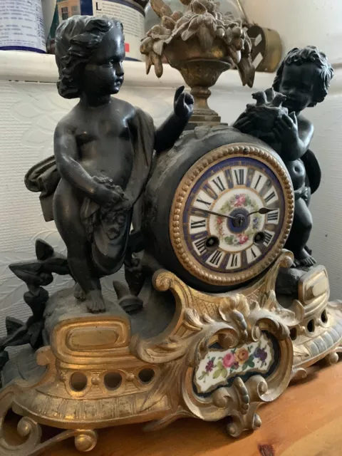 Antique French Victorian Cherub French Decorative Bronzed Clock Circa 1880