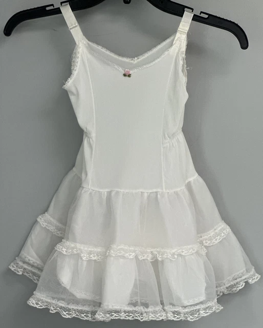 Vtg HER MAJESTY Girls Lace Hem White Petticoat Slip Nylon Double Skirted Size 5